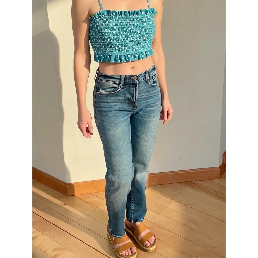 Teal Smocked Crop Cottagecore Summer‎ Fit Fairycore Spaghetti Straps Large - Picture 8 of 16